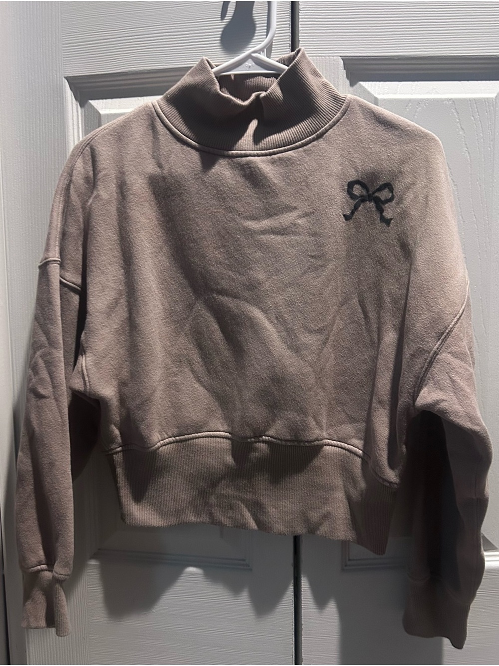 wild fable Taupe Mock Neck Sweatshirt with Embroidered Black Bow - Picture 1 of 1
